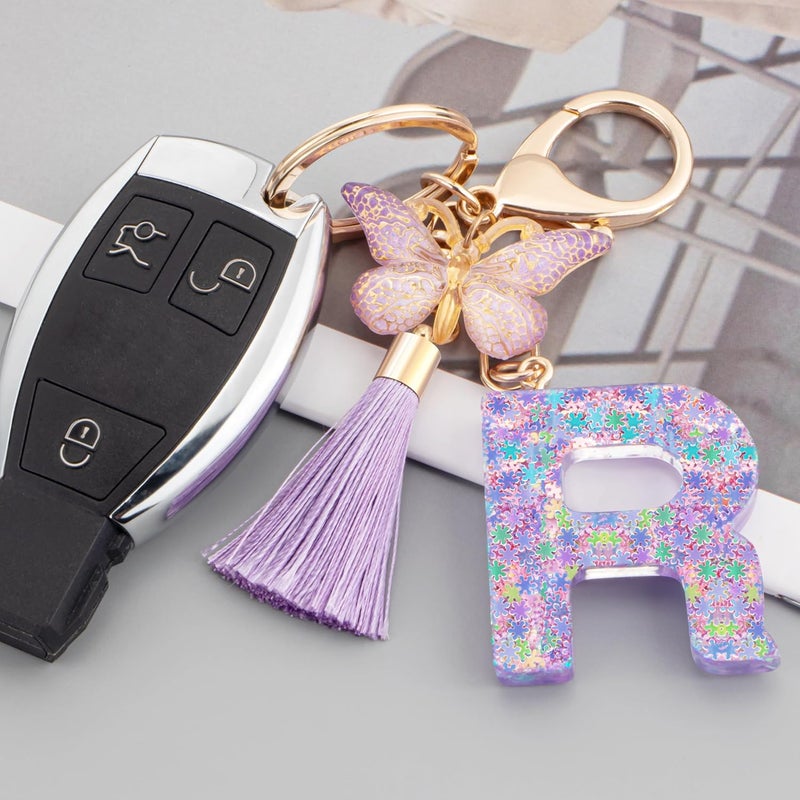 Suweibuke Cute Pink Key Chains for Women Girls, Initial Letter Keychains with Tassel, Charms for Key Purse Handbags Backpacks - Image 2